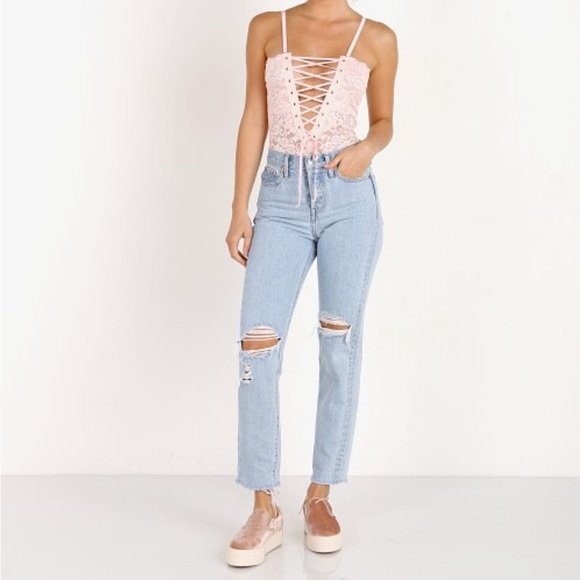 Hot as Hell (HAH) Ballet-core Lace-Up Reversible Cream Lace Bodysuit. Size Small - Picture 8 of 9